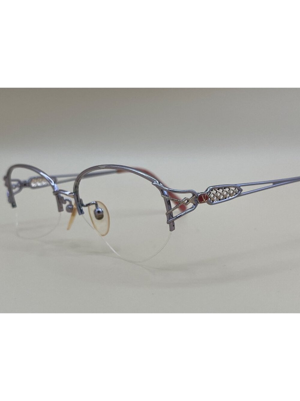 Valentino Garavani Titanium Eyeglasses Frame 55-16 Oval Silver & Red Detailing